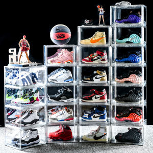 1/2/5Pcs High-top basketball shoe box magnetic home moisture-proof and dustproof plastic acrylic transparent storage shoe box display shoe cabinet