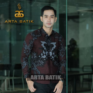 Kembang Maroon Burgundy Baju Batik Pria Lengan Panjang Slimfit Katun Premium Terbaru Arta Galeri Solo