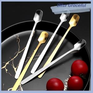 Ditur ช้อนตักน้ำแข็งสแตนเลสด้ามยาว1ชิ้นสำหรับกาแฟและชาไอศกรีมของหวานช้อนคน