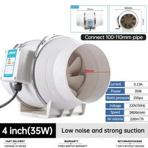 Duct Exhaust Fan 4"/ 5"/ 6"/ 8" Inch High Suction Power Inline Duct Booster Fan 130W/220V Mute Exhaust Fan For Kitchen Room Bathroom Ceiling Ventilation Fan