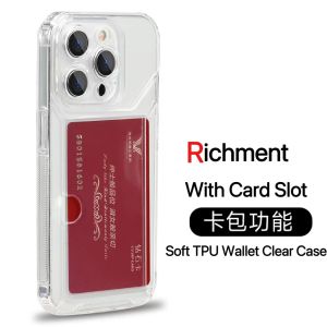 【✅SG Seller✅】RICHMENT Crystal Clear Card Slot Holder Case Extra Slim Fit Protection Transparent Cover Shockproof Case Anti-Yellowing Flexible Soft TPU Wallet Case with Card Holder for iPhone 17 pro max / iPhone 16 / iPhone15 Pro Max iPhone15 Plus 15+