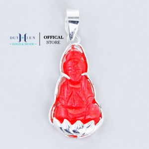 Mặt Dây Chuyền Bạc Duy Hiển Hình Tượng Quan Thế Âm Bồ Tát Bằng Đá Mã Não Đỏ Bọc Viền Bạc Trơn
