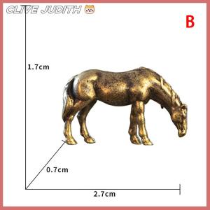 CISWGE Antique Brass Solid Long Tail Horse Figurines Miniatures Feng Shui Ornaments Copper Zodiac Animal Mini Desktop Decoration Crafts