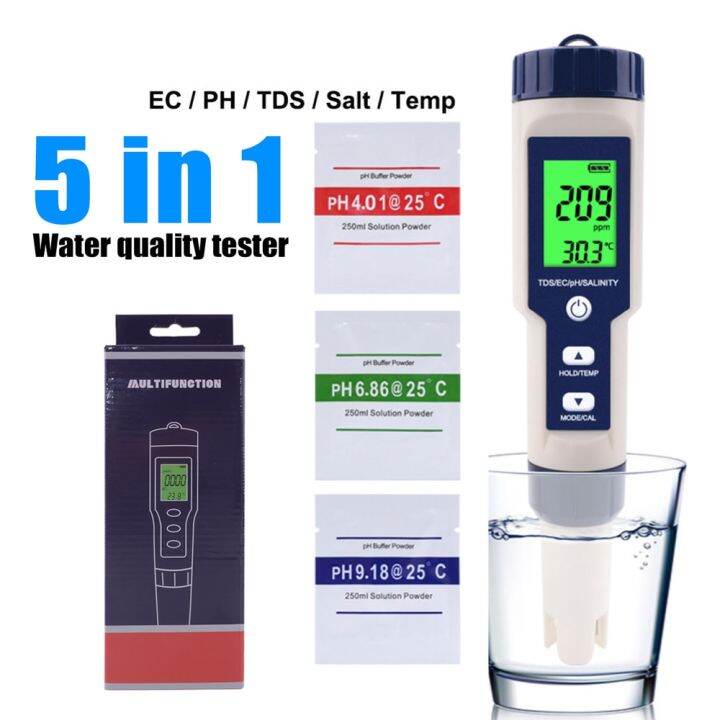 EZ-9909 5In1 Ftion Water Quality Meter PH Salinity TDS EC Tester With ...