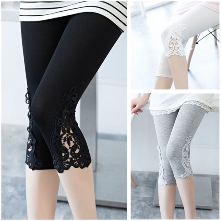 Free Delivery of Women's Cropped Pants with Lace Leggings, Slim Fit ...