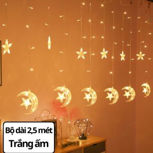 Dây đèn LED trang trí hình mặt trăng và ngôi sao 3M thả 0.5m nhiều màu cắm điện chịu nước tạo không gian ấm áp