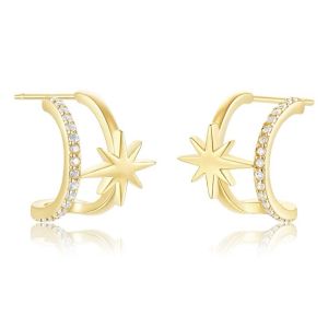 ต่างหูดาวแปดแฉกสไตล์เกาหลีเพชรคริสตัลฝังงานชุบเกรดดีต่างหูดาวใหม่ต้องมีแล้วสวย