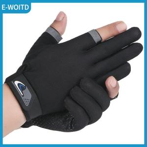 【E-WOITD】 Summer Men Fishing Gloves Women Two Finger Cut Male Touchscreen Angling Anti-Slip Sun-Proof Breathable Cycling Fitness Gloves