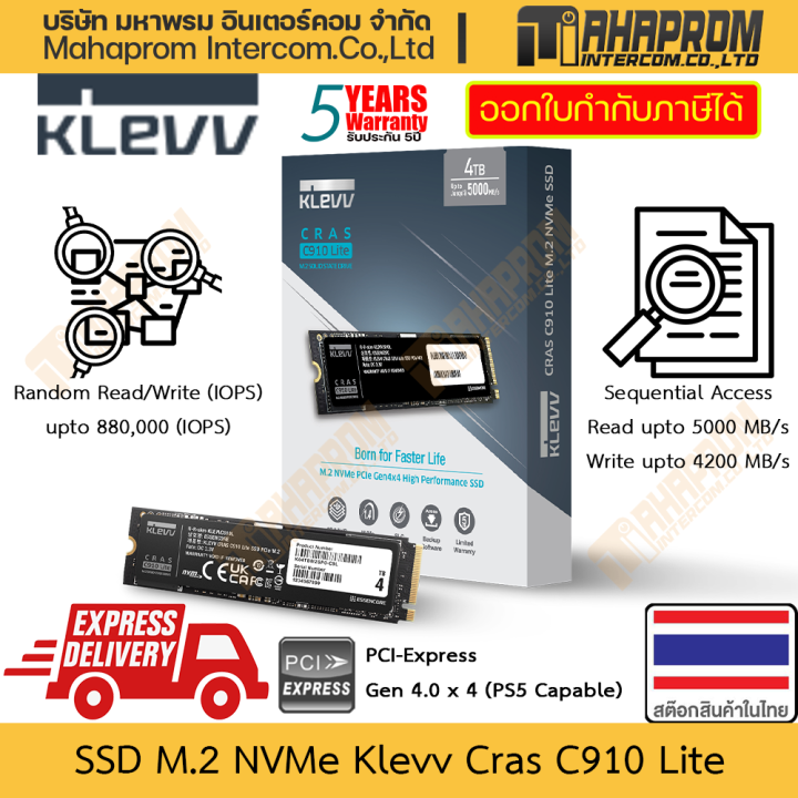 Klevv Ssd SSD M.2 NVMe Klevv รุ่น C910 Lite รองรับ PS5 ความจุถึง 4TB อ่านเขียน 8 ...