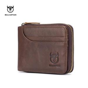 BUllCaptain Genuine Leather Short Coin Purse Small Retro Wallet Cowhide Leather Card Holder Pocket Purse Men Wallets