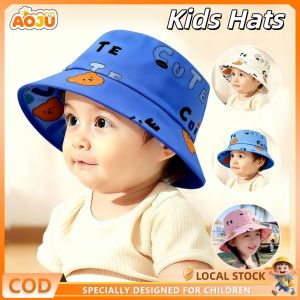 AOJU Cotton Solid Cartoon Bucket Hat Outdoor Travel Fisherman Cap Breathable Cute Little Hat For Child Boys And Girls