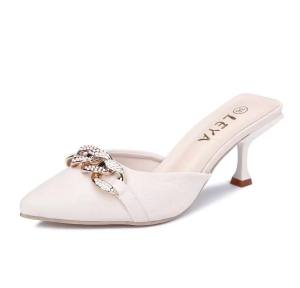 TOPTREND PH Pointed Stiletto Formal Chain design Office Business Formal Black Beige Khaki Half SHOES for women