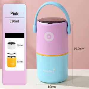 ADAM Stainless Steel Thermal Lunch Box Double Layer 580ml/820ml Food Soup Container Portable Sealed Insulated Box for OfficeSchool