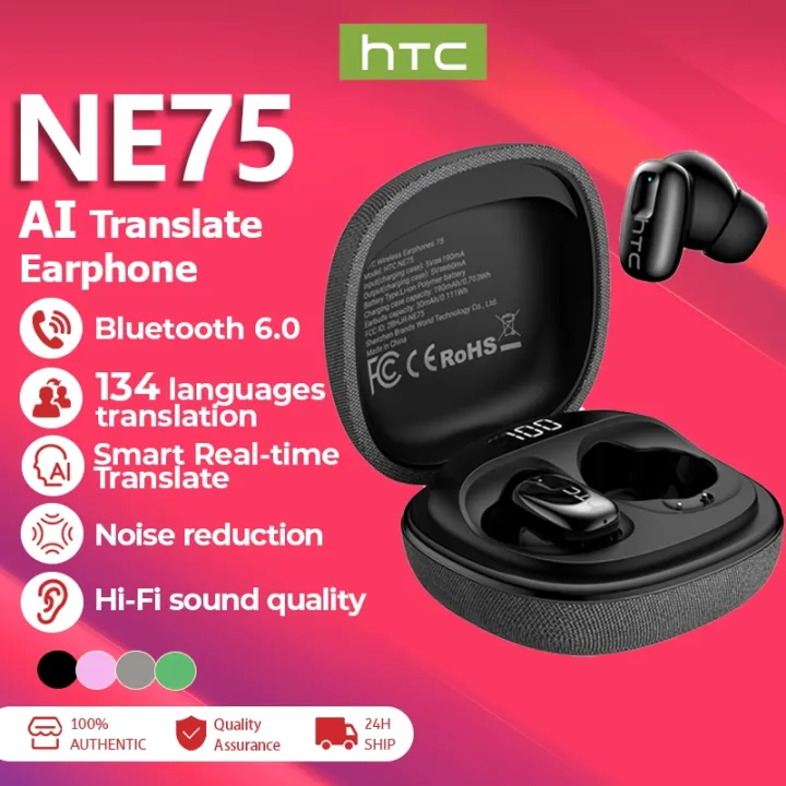 Tai nghe Dịch Thuật HTC ne75 ai, Bluetooth 6.0, khử tiếng ồn, tai nghe trong tai không dây, chất lượng âm thanh độ trung thực cao, gọi HD, tai nghe với Micro thể thao, không thấm nước.