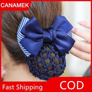 【CANAMEK】 Y Tá Tiếp Viên Phụ Kiện Tóc Bowknot Sọc Net Bun Tóc Bìa Phụ Nữ Barrette Net Bun Crochet Net Bun Snood