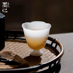 墨己璞玉茶具冰种羊脂玉瓷陶瓷花朵高足茶杯家用主人杯茶具品茗杯