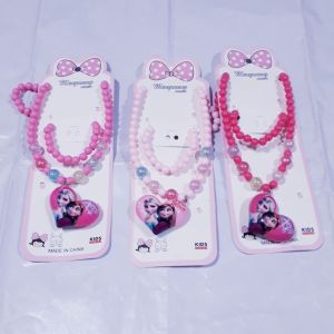 MEGASARI /COD / KADO ANAK PEREMPUAN SET GELANG KALUNG MUTIARA LAMPU LED KARAKTER KARTUN