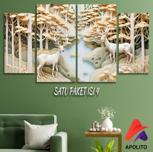 HIASAN DINDING PEMANDANGAN RUSA PUTIH SET ISI 4 AESTHETIC DEER KAMAR DEKORASI RUMAH WALL DECOR AESTHETIC DECOR KAMAR RUSA