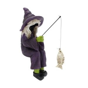 YOUSHI TOP Resin Crafts Halloween Fishing Witch Sculpture Creative Ornaments Witch Statue Gifts Garden Landscape Halloween Figurine Home Decoration