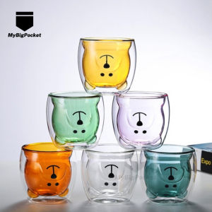 Cute Line Bear Mugs Double-Wall Insulated Glass Tea Cup Espresso Cups 250ml Gift