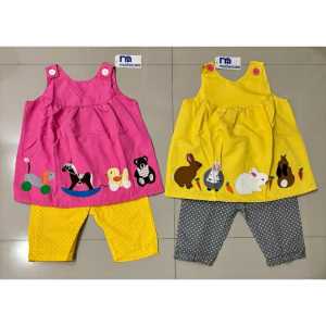 MOTHERCARE - SETELAN ANAK PEREMPUAN USIA 6-11 TAHUN / SETELAN BAJU KUTUNG DENGAN CELANA 7/8 GIRLS / SETELAN BAJU LENGAN BUNTUNG ANAK PEREMPUAN WARNA KUNING BORDIR KELINCI BUNNY DENGAN CELANA POLKADOT ABU / BAJU WARNA PINK MOTIF BORDIR ANIMAL CELANA KUNING