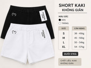 Quần short kaki không giãn màu đen và trắng size S đến XL chất liệu kaki không giãn phù hợp cho cân nặng từ 38 đến 57kg. MÃ QUẦN QTT01