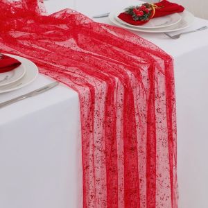 K9SEQ Sheer Table Runner Metallic Soft Sheer Table Runner Decorative Metallic Foil Tulle Table Runner Wedding Decor