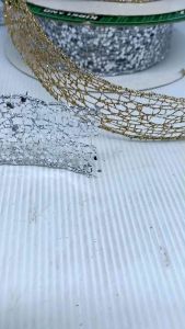 PITA KAIN JARING KAKU HIASAN DEKORASI HAMPERS PARCEL KADO POHON NATAL GLITTER GLITER EMAS GOLD PERAK SILVER LEBAR 4CM KEREN BAGUS PER 1 METER