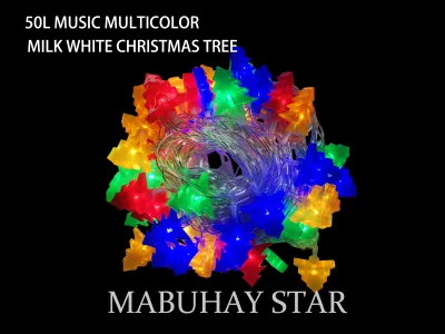 MABUHAY STAR Christmas Lights 50L LED Music Lights Bubble Meteor/Snowflake/Xmas Tree/Flower Shape Decoration Lights