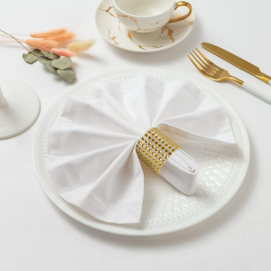 10PCS Gold Flower Rhinestone Napkin Rings Elegant Wedding Christmas Dinner Party Tableware Decor