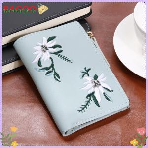 Flowers Embroid Women Short Wallets PU Leather Coin Card Holder Mini Clutch