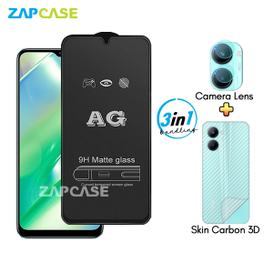 Realme C33 PAKET 3in1 Tempered Glass Anti Glare Free Camera Lens dan Skin Carbon
