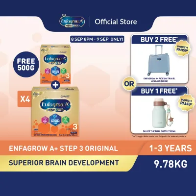 [Bundle of 4] Enfagrow A+ Step 3 (1Y+) Original Milk Formula Powder (2.32kg x 4) + free milk 500g
