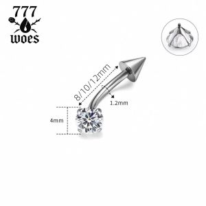 ไทเทเนียมเกรดแพทย์G23จิวคิ้ว/ต่างหูกระดูกหูแกนโค้ง เกลียวใน ปลายเพชรเทียมทรงแหลม เงางามระยิบระยับ
