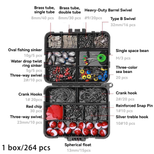 264PCS Fishing Tackle Set with Plier Hook Remover Double-Sided Box