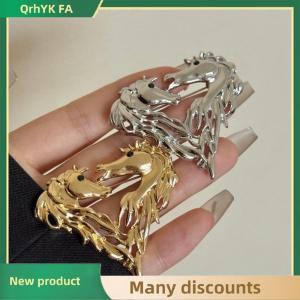 🔔🔔🔔QA Retro Metal Heart-shaped Double Horse Studded Brooch Versatile Animal Lapel Pins Clothing Corsage Jewelry Accessories