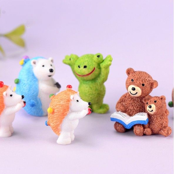 Mô hình gấu nâu, ếch xanh lớn-nhỏ trang trí tiểu cảnh, móc khóa, DIY ...