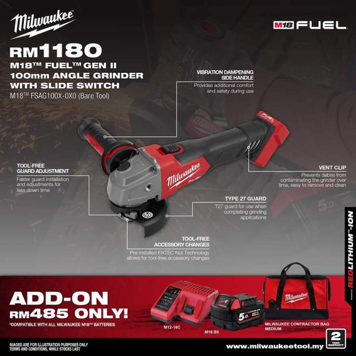 Milwaukee M18 FUEL FSAG 100X 100MM Angle Grinder With Slide