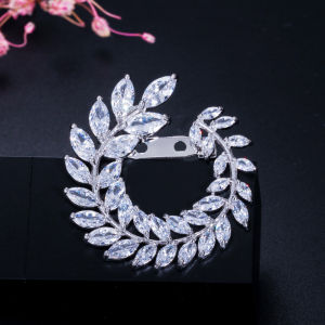 SEQUITO Trâm Cài Hình Lá Cành Ô Liu Mạ Vàng Trắng Đính Kim Cương CZ Đính Kim Cương Nhẫn Cưới Sang Trọng Cho Nữ Trâm Cài Trang Sức Trang Phục Dự Tiệc BP013