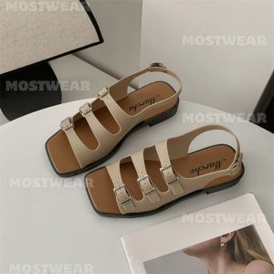 Mostwear New Belt Buckled Flat Flashionable Rubber Vintage W/Ankle Strap Sandals For Women (STANDARD SIZE)