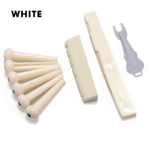 RIXTON 6 String Plastic Acoustic Guitar Bridge Nut/Saddle + Slotted Bridge Pin with Dots ABS Plastic Guitar Parts(Guitar Bridge Pin)