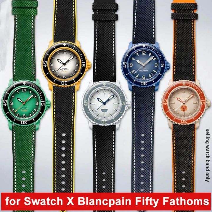 Nylon Rubber Strap for Swatch X Blancpain Fifty Fathoms Men Women ...