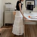【SALE】 Lovito Casual Plain Ruffle Hem A-Line Midi Skirts for Women LNA10128 (White). 