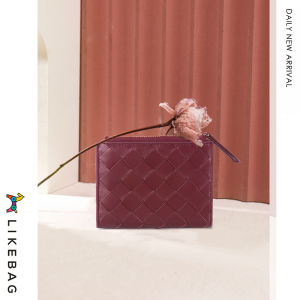LIKEBAG Woven Wallet Men Card Holder Lambskin Leather Women Short Wallet