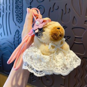 DINAH ผ้าฝ้ายพีพี ตุ๊กตาคาปิบารา ตุ๊กตาพลาสติก กระโปรงลายเสือดาว จี้พวงกุญแจคาปิบารา ชาร์มกระเป๋าเป้ ของขวัญเครื่องประดับ ตุ๊กตาคาปิบาราพวงกุญแจ ของตกแต่งงานปาร์ตี้ที่บ้าน