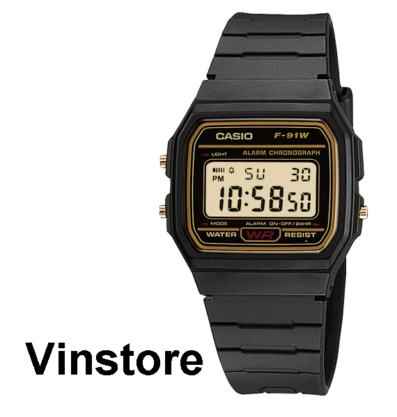 [Vinstore] Casio F-91 Vintage Black Resin Gold Digital Army Men Women ...
