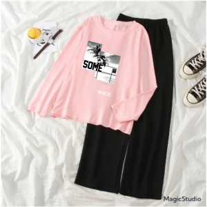 JOY Setelan Baju Wanita Remaja Atasan Lengan Panjang Some Where California