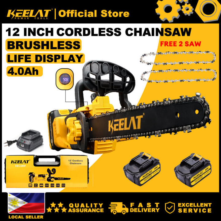 12-Inch Cordless Chainsaw Kit – Brushless Motor, 2 Batteries & Charger Included, Lightweight Handheld Electric Saw