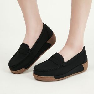 Giày đế thuyền Nữ 3cm mềm Muffin đế da nông miệng dây chằng gân bò Giày 2023 Sản phẩm mới đạp không Giày xỏ