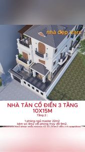 10x15m Bản Vẽ Thiết Kế Nhà 3 Tầng Tân Cổ Điển Như Biệt Thự Châu Âu. In Giấy A3 ảnh 3D màu Kiến Trúc Điện Nước.